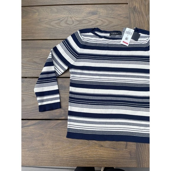 Ralph Lauren Navy Boat neck sweater L ribbed new - Picture 3 of 7